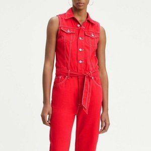 Levi's Red Denim Cropped Romper